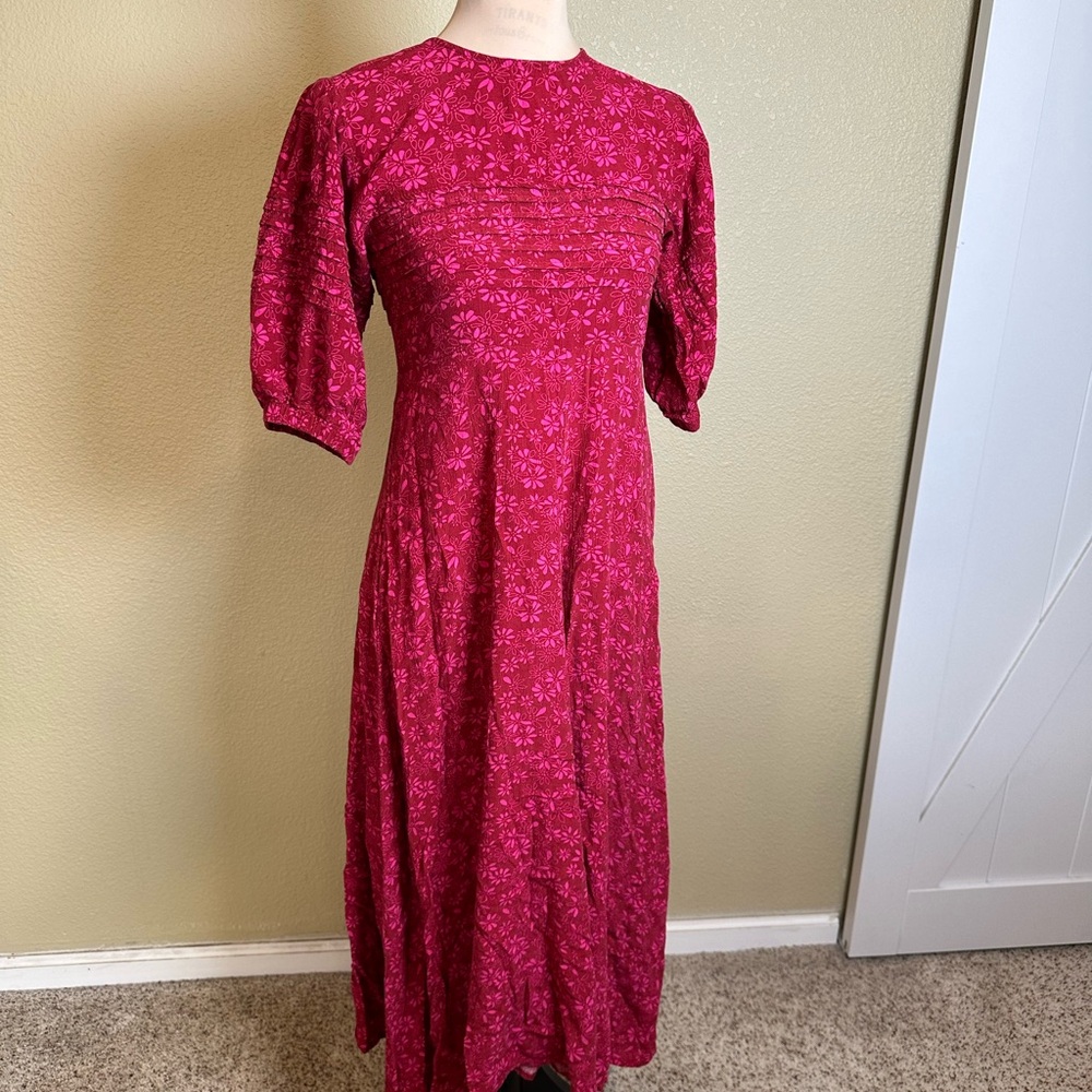 Free People Fuchsia Floral Long Sleeve Dress